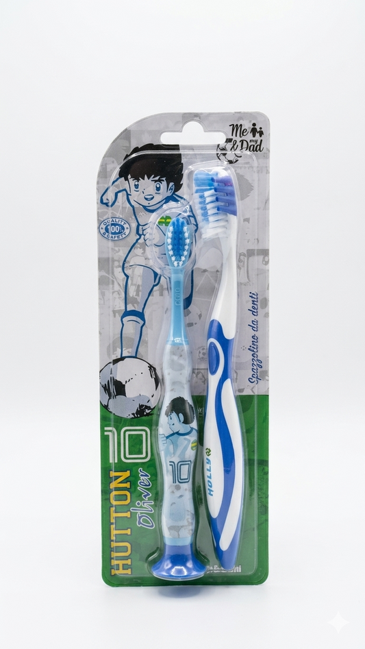 Holly & Benji Set Spazzolini "Mini-Me" Padre & Figlio | Duo Pack Adulto (Medium) e Bambino (Soft) | Design Ufficiale New Team