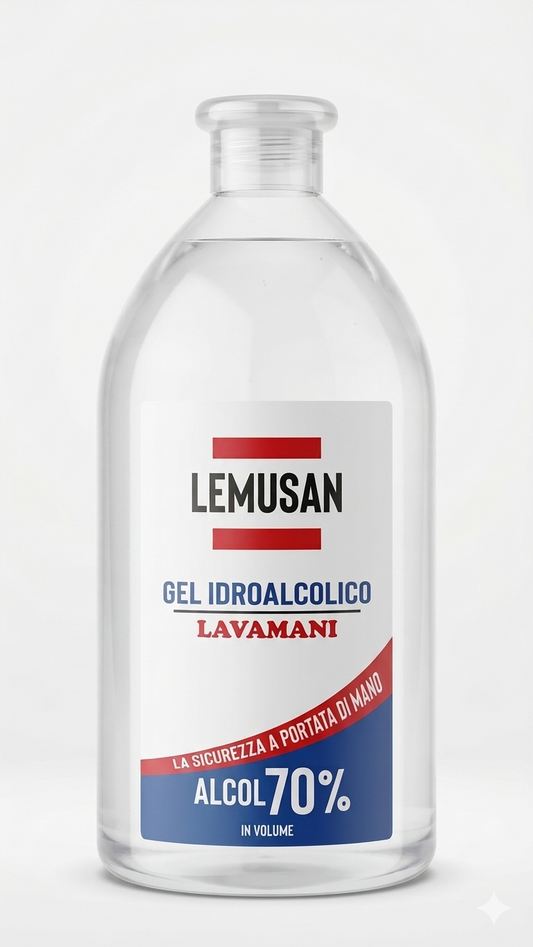 Lemusan Gel Idroalcolico Lavamani 1000 ml – Gel Igienizzante Alcol 70% – Maxi Formato Professionale per Uso Medico e Ospedaliero