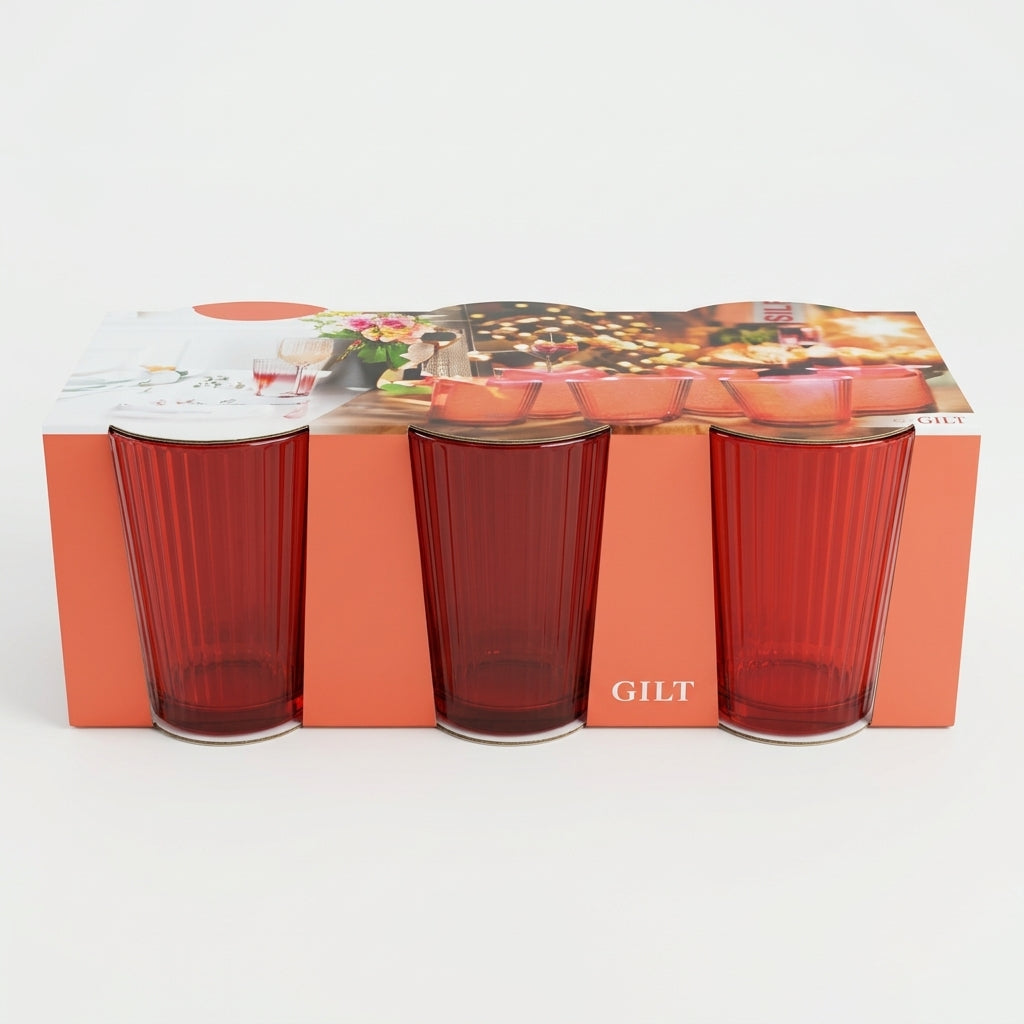 Maison Tortorà Set 6 Bicchieri in Vetro Colorati Rosso Prestige 260 ml per Acqua Succhi e Drink – Design Scanalato Canneté Luxury