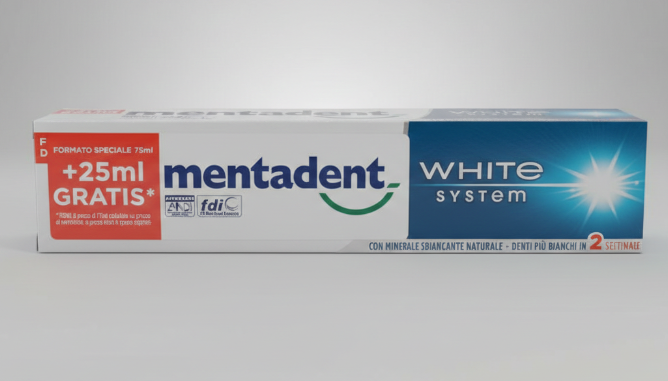 Mentadent White System 100ml | Formato Convenienza (75ml + 25ml Gratis) | Sbiancamento Progressivo e Naturale | Denti Più Bianchi in 2 Settimane*