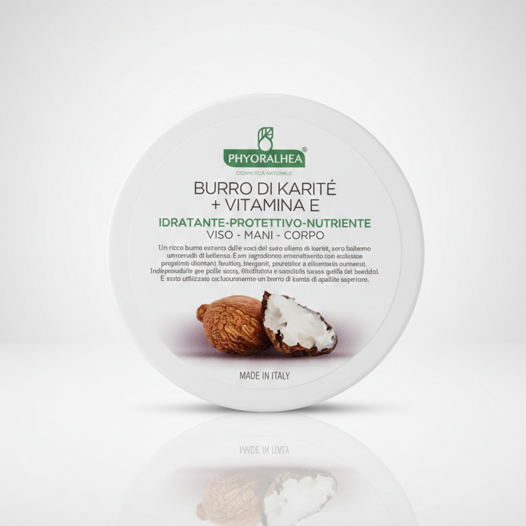 PHYORALHEA Burro di Karité Puro + Vitamina E 100ml | Balsamo Multifunzione Nutriente e Protettivo | Per Viso, Mani e Corpo | Ideale per Pelli Secche, Screpolate e Bambini
