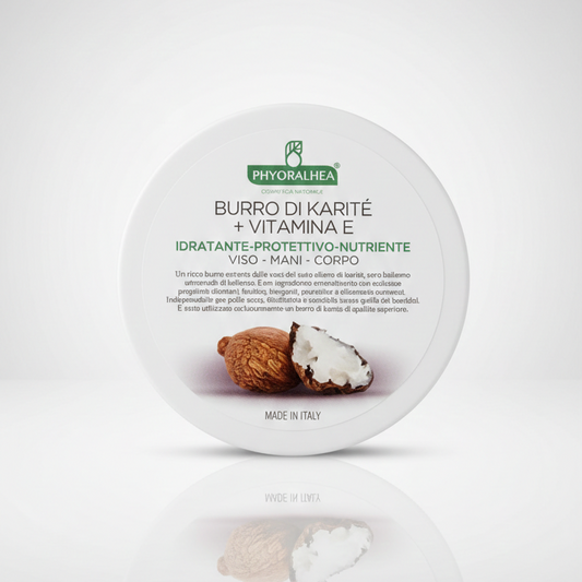 PHYORALHEA Burro di Karité Puro + Vitamina E 100ml | Balsamo Multifunzione Nutriente e Protettivo | Per Viso, Mani e Corpo | Ideale per Pelli Secche, Screpolate e Bambini