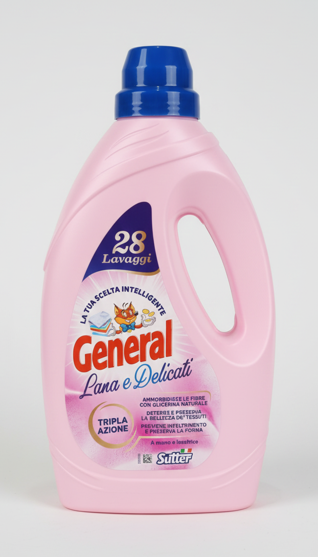 General Detersivo Liquido Lana e Delicati 1,40 Litri | 28 Lavaggi | Formula Protezione Fibre & Anti-Pilling | Per Seta, Cashmere e Capi Preziosi