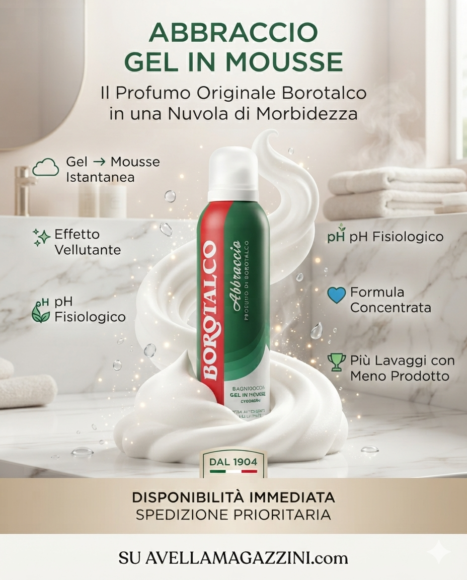 Borotalco Abbraccio Bagnodoccia Gel in Mousse 200 ml | Profumo di Borotalco Originale | Mousse Concentrata Extra Avvolgente | Effetto Vellutante