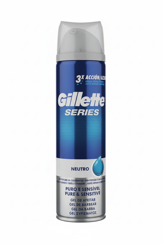 Gillette Series Gel da Barba Pelli Sensibili 200ml – Formula Pura & Neutra – Senza Profumo né Coloranti – 3X Azione Anti-Irritazioni