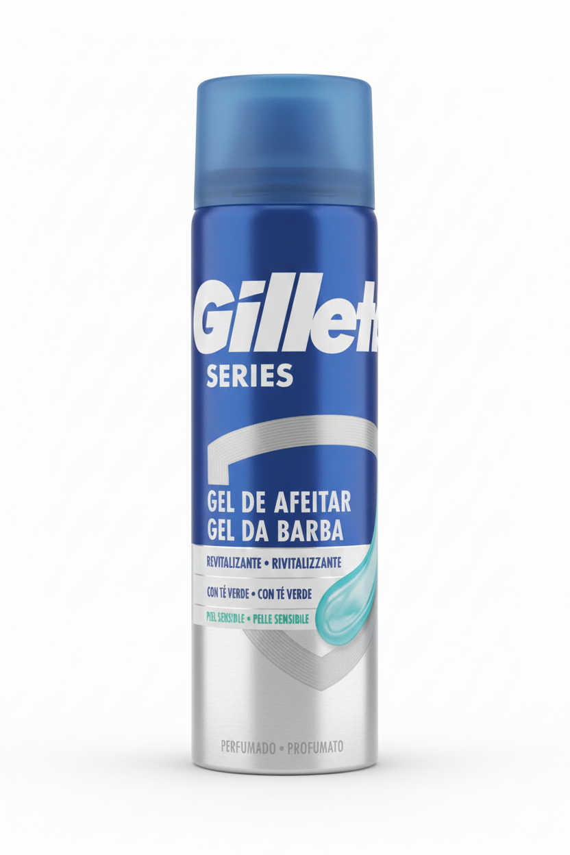 Gillette Series Gel da Barba Rivitalizzante 200ml con Tè Verde, formula anti-irritazioni per pelli sensibili, protezione e scorrimento fluido del rasoio