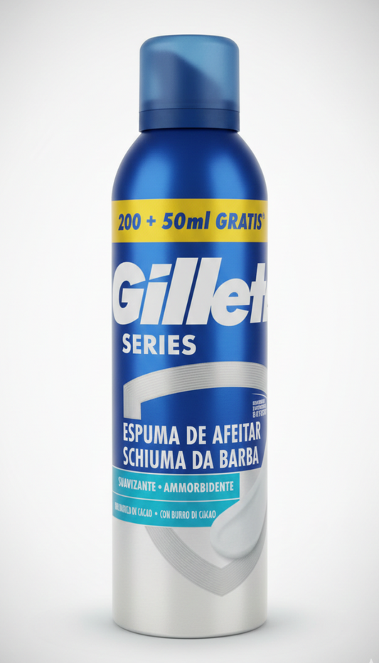 Gillette Series Schiuma da Barba Rivitalizzante 250ml (200ml + 50ml Gratis) – Formula Emolliente Tripla Protezione – Rasatura Uniforme e Pelle Sana