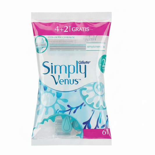 Gillette Venus Simply 2 Rasoio Donna Usa e Getta Bilama | Confezione 4 + 2 Gratis (6 Pezzi Totali) | Rasatura Scorrevole con Striscia MoistureRich™ | Ideale per Pelli Sensibili