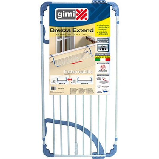 Gimi Brezza Extend Stendibiancheria da Balcone Estensibile | Da 11 a 20 Metri di Stenditura | Struttura in Alluminio e Resina Antiruggine | Bracci Regolabili e Robusti | Design Salvaspazio per Ringhiere e Balaustre