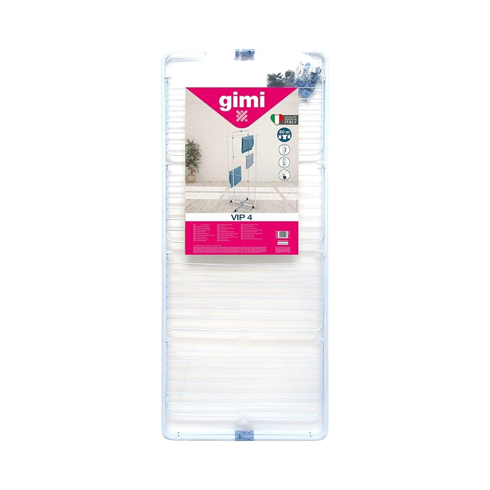 Gimi Vip4 Stendibiancheria Verticale a Torre | 40 Metri di Stenditura | 8 Griglie Indipendenti | Design Salvaspazio per Box Doccia