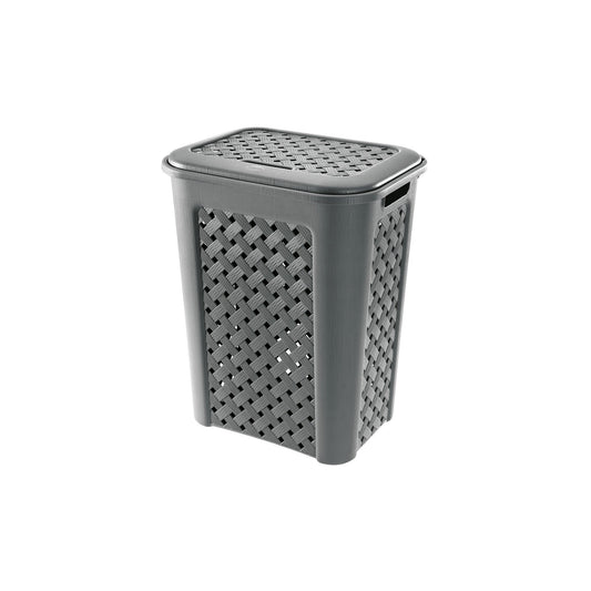 Tontarelli Cesta Portabiancheria Arianna 30L Effetto Vimini Plastica Made in Italy Salvaspazio con Coperchio