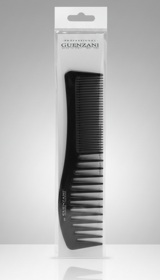 Guenzani N.430 Pettine Afro Fitto Professionale, pettine resistente ideale per capelli afro, ricci stretti e chiome molto dense, progettato per districare delicatamente, definire lo styling e modellare le acconciature con precisione, perfetto per uso professionale e domestico.
