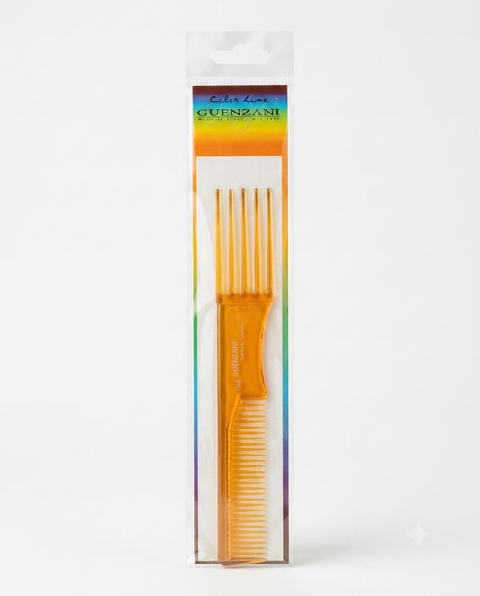 Guenzani Pettine Professionale a Forchetta Art. 544, disponibile in vari colori, con doppia estremità per lo styling, resistente al calore e ai prodotti chimici, ideale per sollevare le radici, separare le ciocche, creare volume e realizzare acconciature professionali su tutti i tipi di capelli.