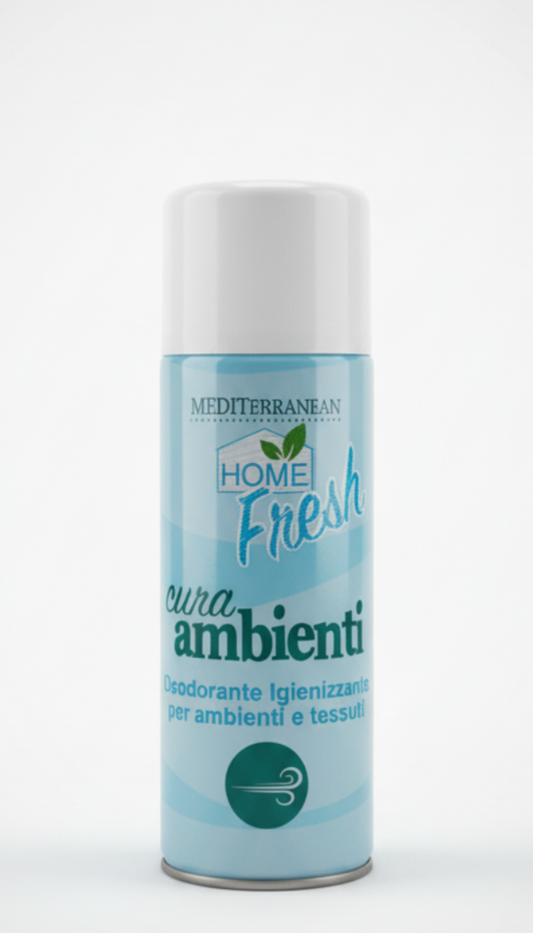 HOME PRO Mediterranean Deo Fresh Spray 400 ml, igienizzante per tessuti e ambienti con azione assorbiodori professionale, sicuro su seta e lana.
