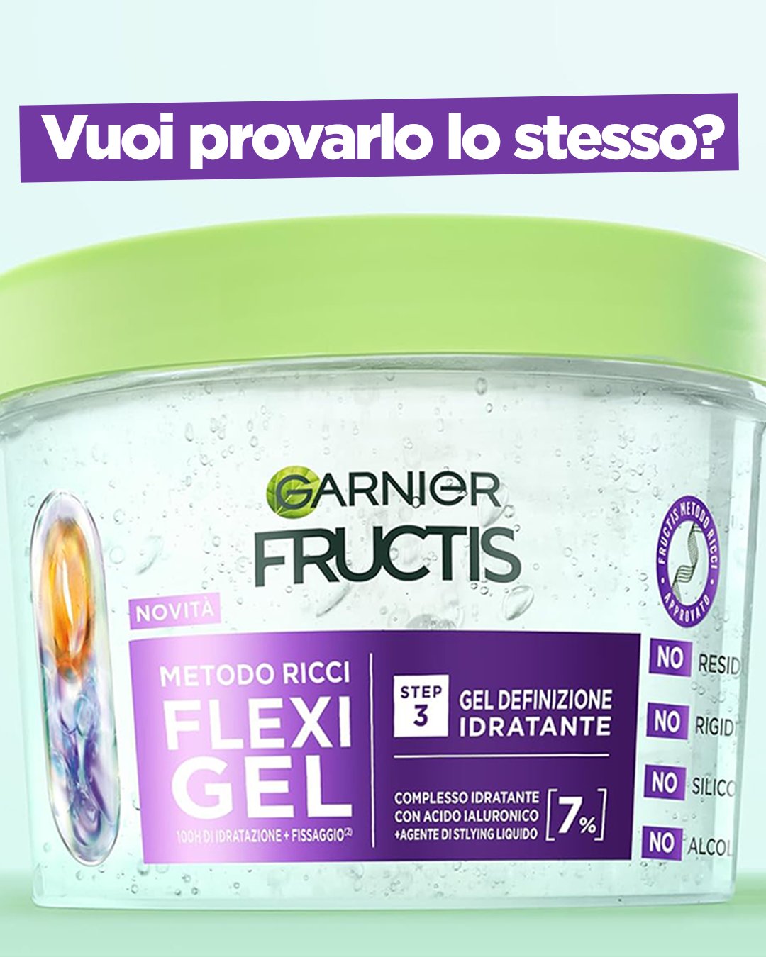 Garnier Fructis Metodo Ricci Flexi Gel 370ml – Step 3 Definizione e Idratazione 100h – Con Acido Ialuronico – Fissaggio Naturale