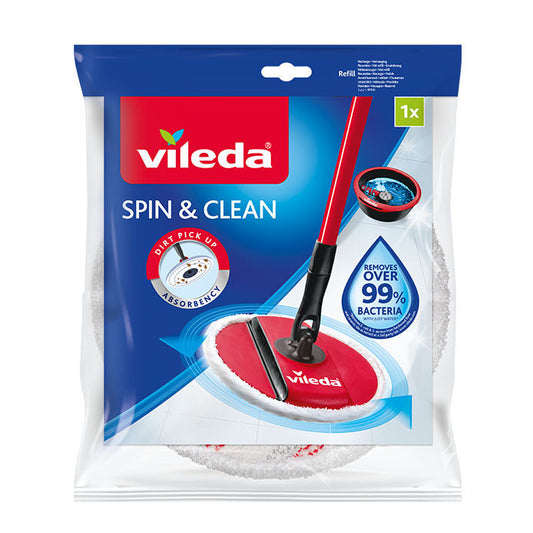 Panno ricambio Vileda Spin & Clean in microfibra, pulizia igienica dei pavimenti senza detergenti, compatibile con sistema originale