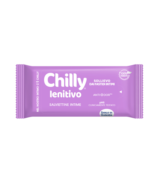 Chilly Lenitivo Salviettine Intime Anti-fastidi | Formula con Bisabololo e Molecola Anti-odor | pH5 Clinicamente Testato | Tessuto Biodegradabile | Formato da Viaggio