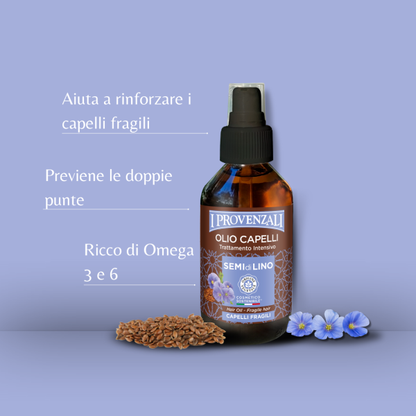 I Provenzali Olio di Semi di Lino 100ml – Trattamento Rinforzante 100% Vegetale – Per Capelli Fragili e Sfibrati – Senza Siliconi – Azione Anti-Crespo