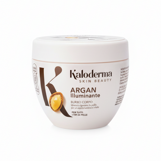 Kaloderma burro corpo argan illuminante 300ml nutriente intensivo viso mani corpo pelle morbida e vellutata