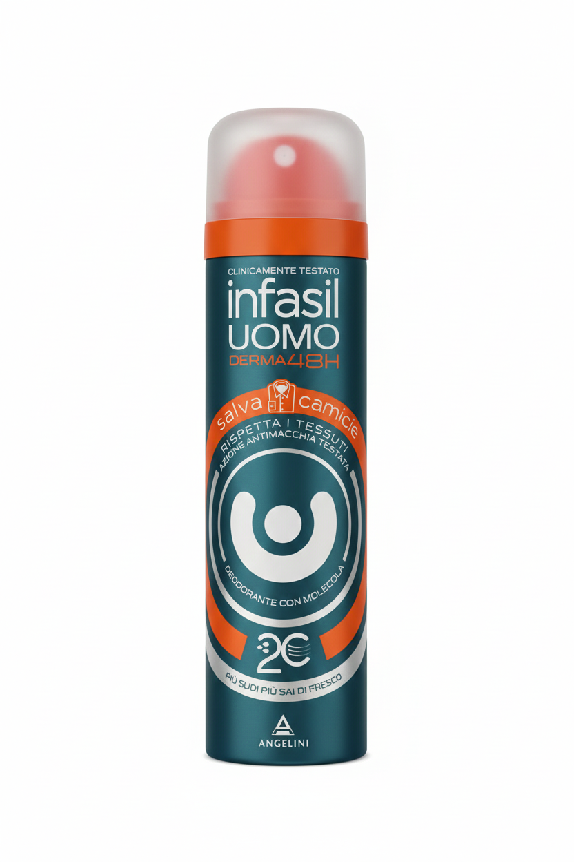 Infasil Uomo Derma48H Salvacamicie Deospray 150ml – 48H Anti-Macchia & Anti-Odore – Con Molecola 2C – Rispetta i Tessuti