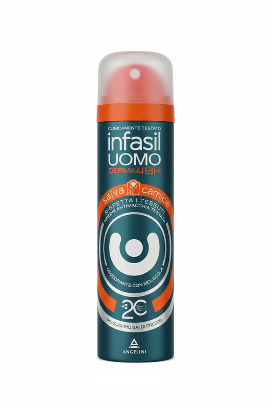 Infasil Uomo Derma48H Salvacamicie Deospray 150ml – 48H Anti-Macchia & Anti-Odore – Con Molecola 2C – Rispetta i Tessuti