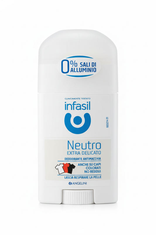 Infasil Neutro Extra Delicato Deostick 50ml | 0% Sali di Alluminio | Anti-Odore Fino a Sera | Formula Anti-Macchia