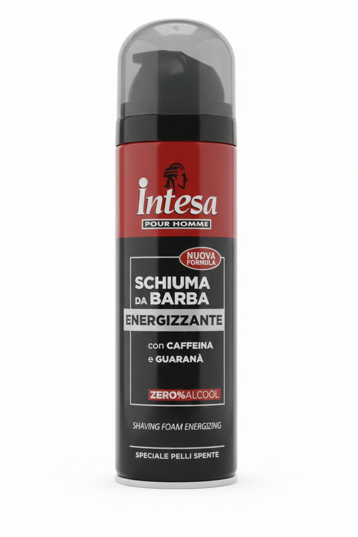 Intesa Pour Homme Schiuma da Barba Energizzante 300ml – Con Caffeina, Guaranà e Taurina – 0% Alcool – Effetto Rivitalizzante