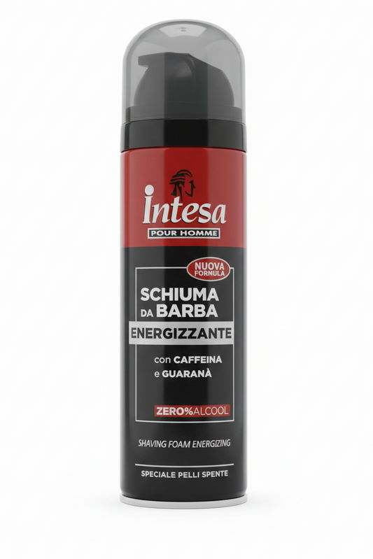 Intesa Pour Homme Schiuma da Barba Energizzante 300ml – Con Caffeina, Guaranà e Taurina – 0% Alcool – Effetto Rivitalizzante