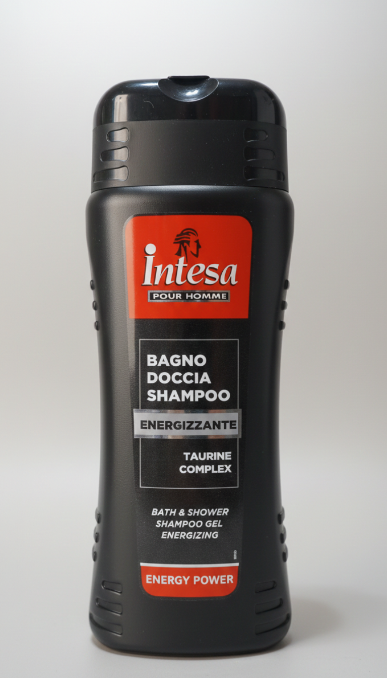 Intesa Pour Homme Bagno Doccia Shampoo Energy Power 500ml | Con Taurine Complex e Caffeina | Energizzante 3-in-1 Corpo e Capelli | Fragranza Woody