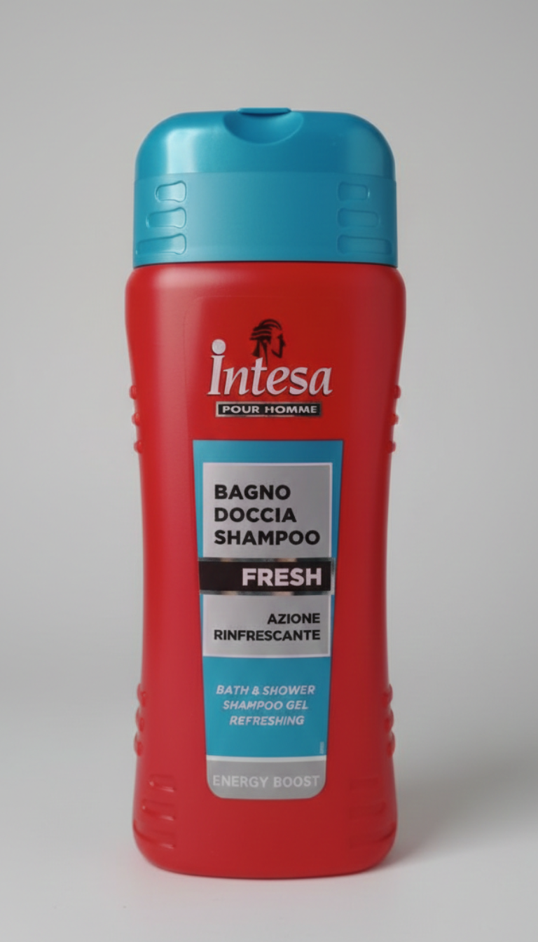 Intesa Pour Homme Bagno Doccia Shampoo Fresh Energy Boost 500ml | Effetto Mentolo Rinfrescante | Fragranza Balsamica, Vaniglia e Patchouly | 3-in-1