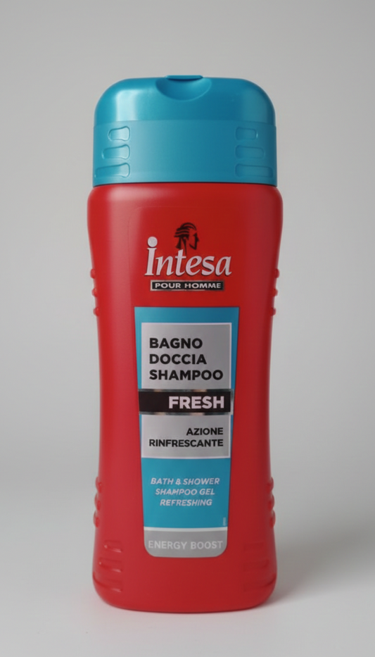 Intesa Pour Homme Bagno Doccia Shampoo Fresh Energy Boost 500ml | Effetto Mentolo Rinfrescante | Fragranza Balsamica, Vaniglia e Patchouly | 3-in-1