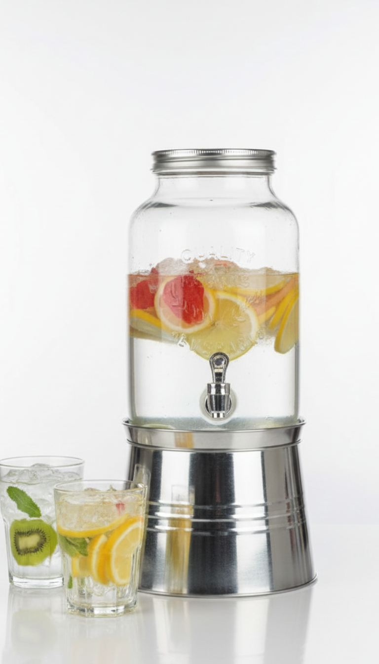 LEONE Big Jar Distributore di Bevande 6 Litri con Supporto in Metallo | Dispenser in Vetro con Rubinetto Dosatore | Ideale per Catering, Buffet e Party | Design Vintage Professional