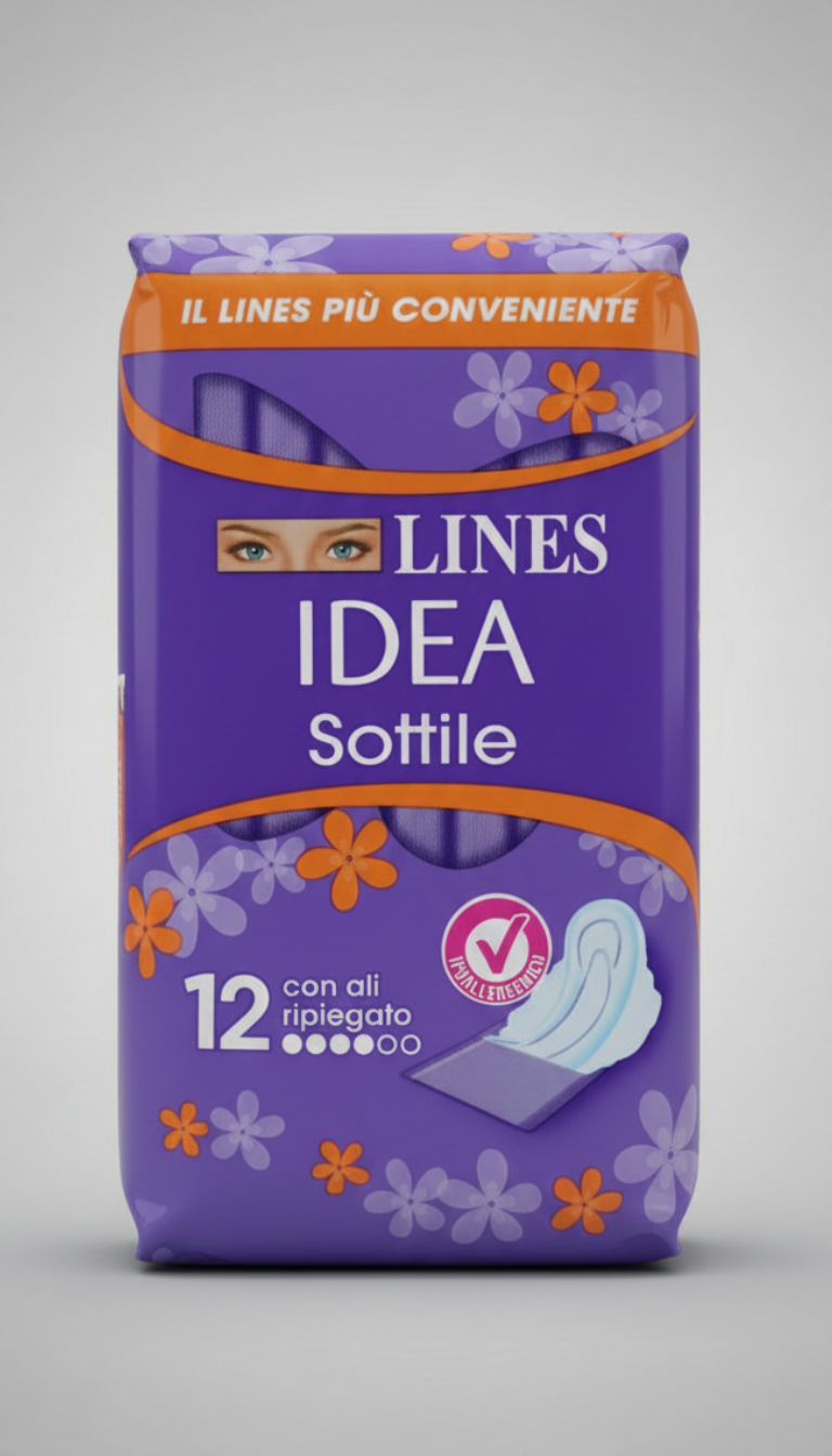 LINES Idea Sottile Giorno con Ali 12 pz | Assorbenti Ipoallergenici Ultra Discreti | Tecnologia Neutralizza Odori | Ripiegati in Bustina Igiene Totale