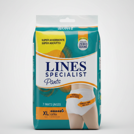 LINES Specialist Pants Unisex Extra Taglia XL 7 Pezzi | Mutandine Assorbenti per Incontinenza Moderata e Grave | Tecnologia Asciutto Lampo e Zero Odore