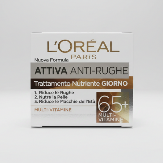 L'Oréal Paris Attiva Anti-Rughe 65+ Crema Viso Giorno e Notte 50ml | Trattamento Multivitaminico con Complesso Vitamine E + B3 + B5 | Azione Anti-Macchie, Fortificante e Nutriente per Pelli Molto Mature