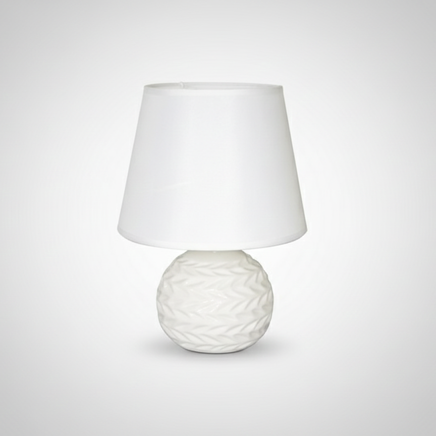 Lampada da Tavolo Bombata in Ceramica Bianca - Paralume Bianco E14 - 13 x 26 cm