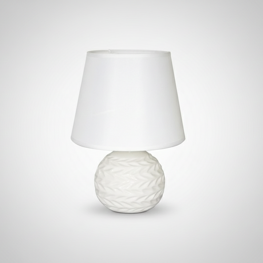 Lampada da Tavolo Bombata in Ceramica Bianca - Paralume Bianco E14 - 13 x 26 cm