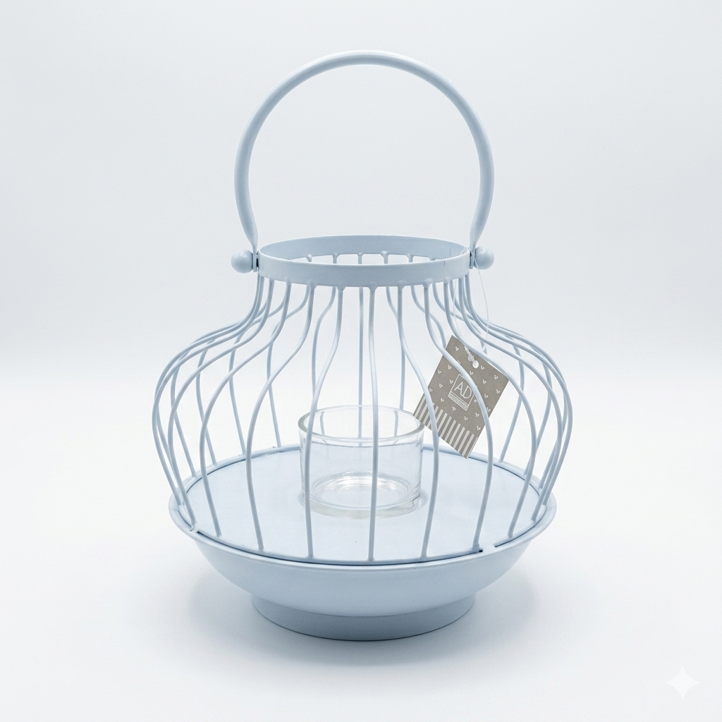 Lanterna galleggiante in ferro Ø25 cm con bicchiere in vetro, design shabby chic decorativo per interni ed esterni, effetto luce atmosferica.