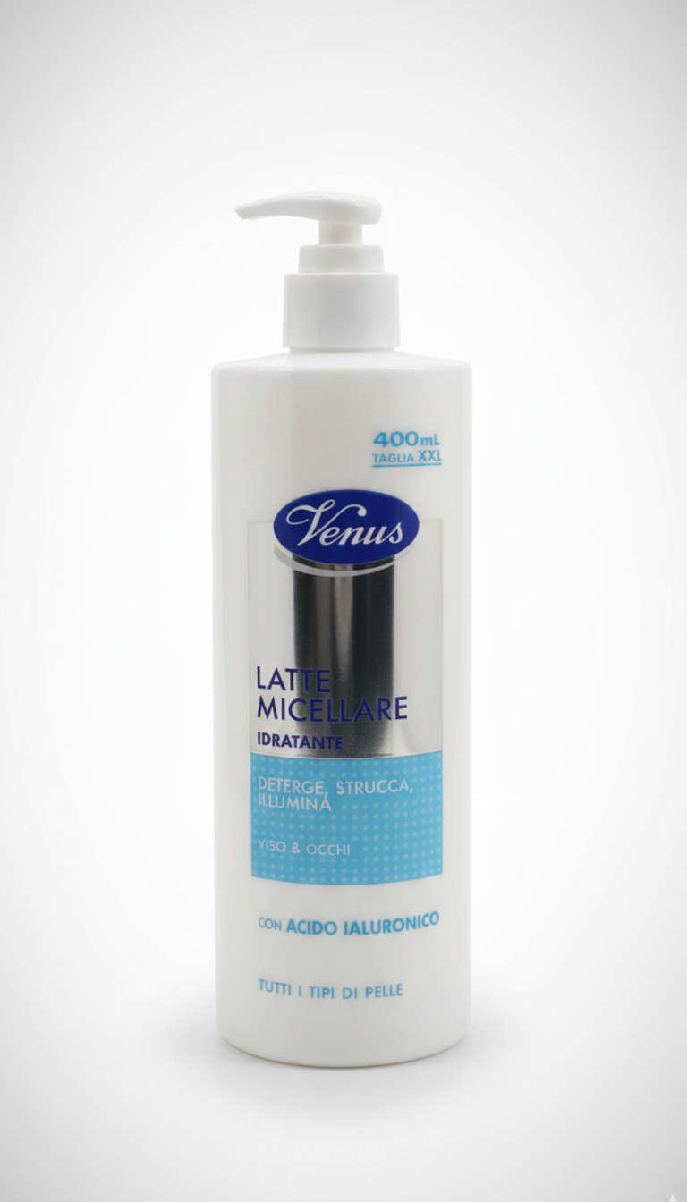 Venus Latte Micellare Idratante 400ml XL – Deterge, Strucca e Illumina con Acido Ialuronico – Viso e Occhi