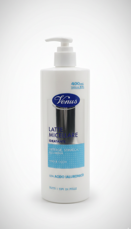 Venus Latte Micellare Idratante 400ml XL – Deterge, Strucca e Illumina con Acido Ialuronico – Viso e Occhi