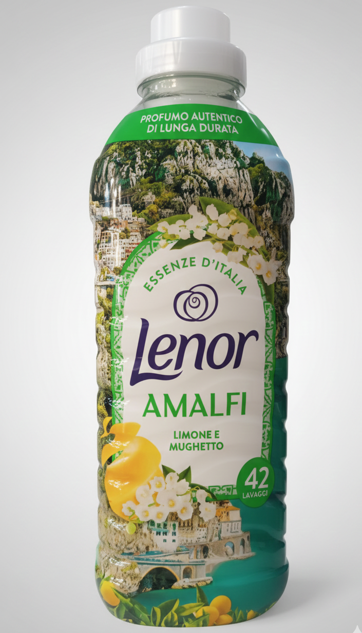 Lenor Essenze d'Italia Amalfi Ammorbidente Concentrato 882 ml | 42 Lavaggi | Fragranza Limone di Amalfi e Mughetto | Morbidezza Vegetale e Protezione Fibre Anti-Age