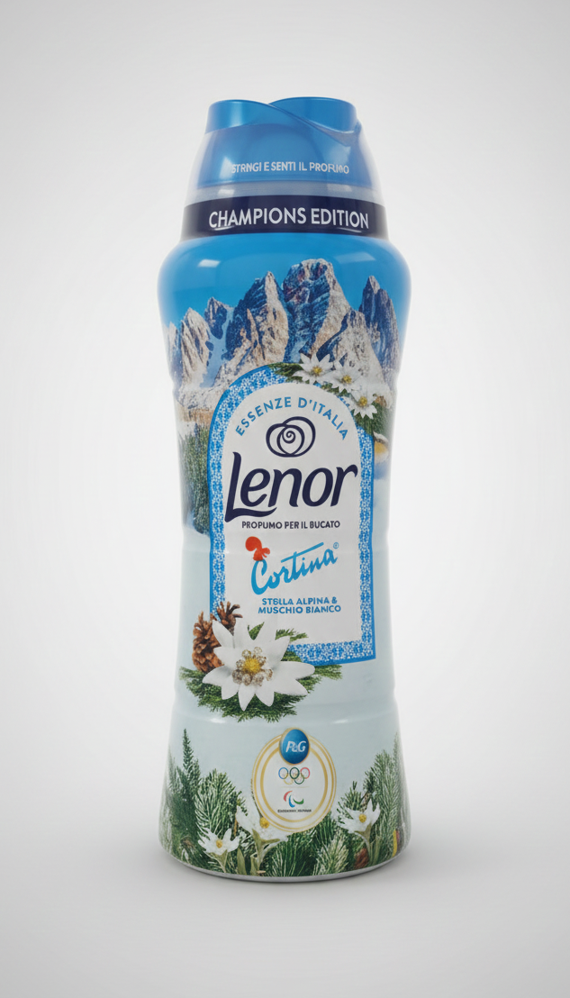 Lenor Perle Profumate Bucato Essenze d'Italia Cortina 495g | Maxi Formato | Stella Alpina e Muschio Bianco | Freschezza 12 Settimane | Tecnologia P&G