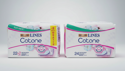 Lines Cotone Bio Proteggislip Ripiegati | 24 Pezzi (22+2 in Omaggio) | Filtrante 100% Cotone Biologico | Ipoallergenico e Dermatologicamente Testato | Ideale per Pelli Sensibili | Sottili e Traspiranti