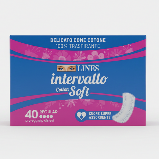 Lines Intervallo Cotton Soft 40 Pezzi Distesi | Proteggi-slip Sottilissimo 1mm con Filtrante 100% Cotone | Ipoallergenico e 100% Traspirante | Dermatologicamente Testato