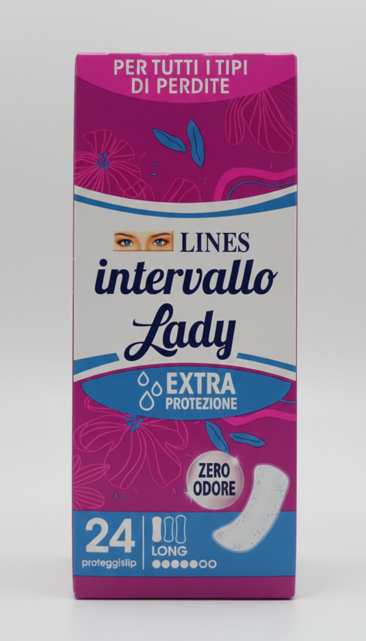 Lines Intervallo Lady Light Long 24 Pezzi | Salvaslip Distesi 176mm | 100% Traspirante e Ipoallergenico | Sistema Zero Odore e Protezione Extra