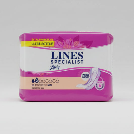 Lines Specialist Lady Assorbenti Mini 18 Pezzi | Protezione per Perdite Urinarie Leggere | Sottile e Discreto con Sistema Zero Odore | Dermatologicamente Testato