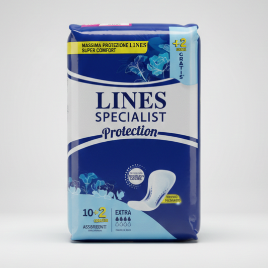 Lines Specialist Protection Extra 12 Pezzi (10+2) | Assorbenti per Incontinenza Moderata | Protezione Multistrato con Triplo Strato Morbido | Sistema Zero Odore e Massima Discrezione