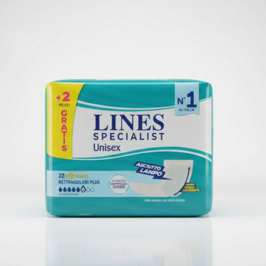 LINES Specialist Pannoloni Rettangolari Plus 24 Pezzi | Con Ossido di Zinco Lenitivo | Protezione per Incontinenza Media e Sistema Anti-Odore