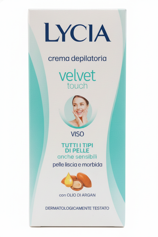 Lycia Crema Depilatoria Velvet Touch VISO 50ml – Con Olio di Argan – Per Pelli Sensibili – Pelle Liscia e Morbida