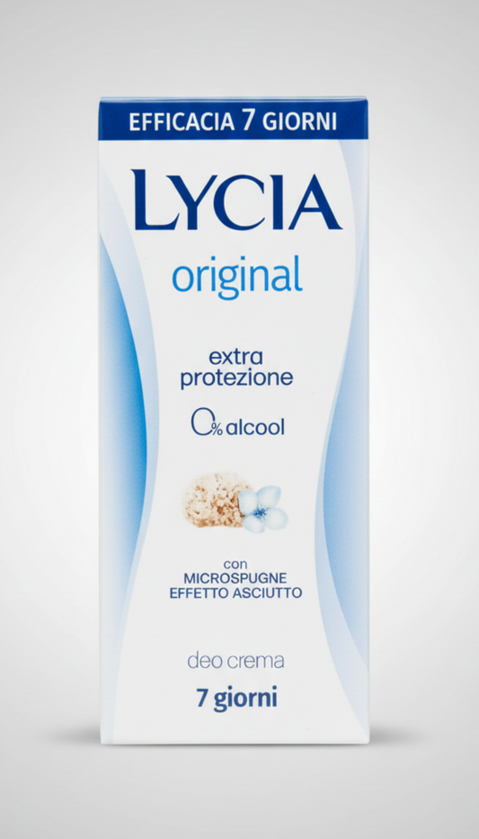 Lycia Deo Crema Original 30ml | Protezione 7 Giorni | Con Microspugne Effetto Asciutto e Burro di Karité | 0% Alcool